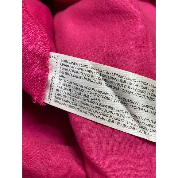 Mango MNG 100% Linen Pink Ruffle Belted V-Neck Sleeveless Jumpsuit Romper Size L - Picture 4 of 4